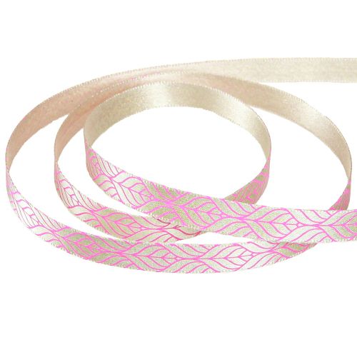 Artículo Cinta de seda hojas cinta de regalo beige rosa 10mm 20m