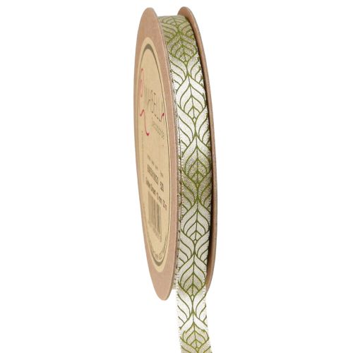 Cinta de seda cinta de regalo hojas beige verde 10mm 20m