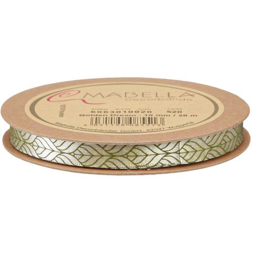Artículo Cinta de seda cinta de regalo hojas beige verde 10mm 20m