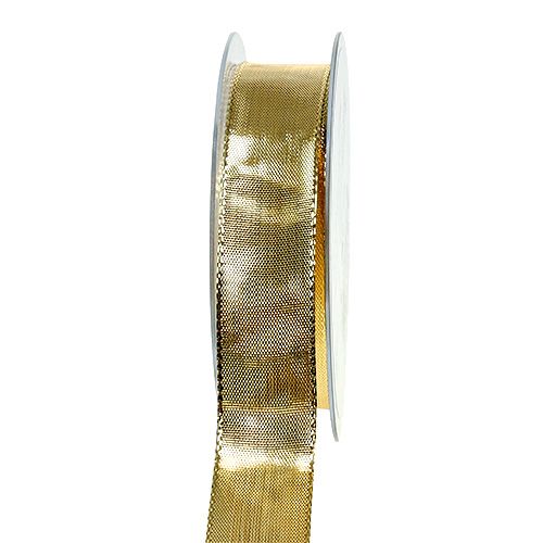 Cinta de regalo dorada con borde de alambre 25mm 25m