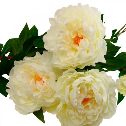 Artículo Flor de seda peonía artificial blanco crema 135cm