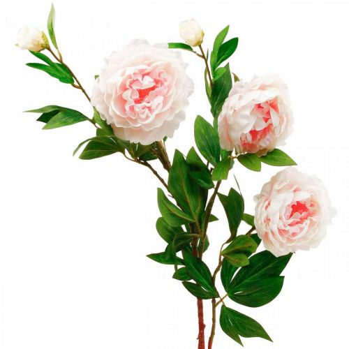 Artículo Flor de seda peonía artificial rosa claro, blanco 135cm