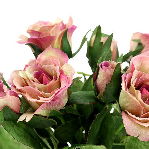 Tela de seda flores ramo de rosas L26cm rosa oscuro 3pcs | Floristik24.es