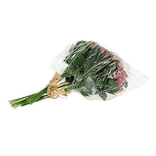 Tela de seda flores ramo de rosas L26cm rosa oscuro 3pcs | Floristik24.es