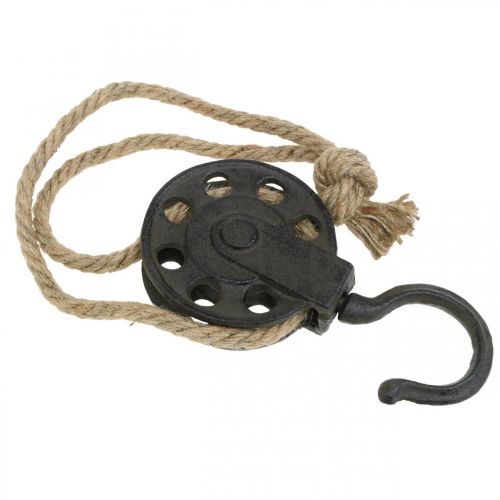 Floristik24 Polea decorativa, cabrestante diseño industrial, cesta colgante L55cm