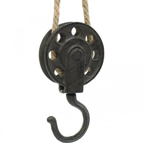 Floristik24 Polea decorativa, cabrestante diseño industrial, cesta colgante L55cm
