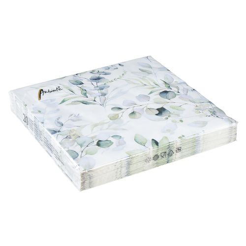 Floristik24 Servilletas motivo eucalipto blanco verde 33x33cm 20 piezas