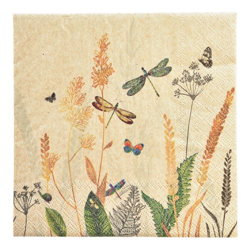 Servilletas prado de verano libélulas flores 33x33cm 20 piezas