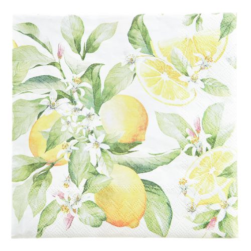 Floristik24 Servilletas blancas con limones decoración veraniega 33x33cm 20uds