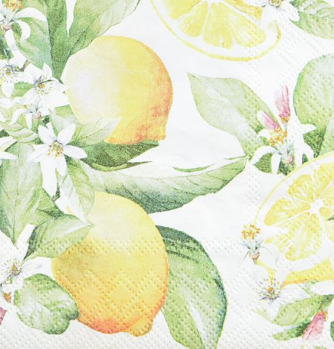 Floristik24 Servilletas blancas con limones decoración veraniega 33x33cm 20uds