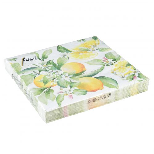 Floristik24 Servilletas blancas con limones decoración veraniega 33x33cm 20uds
