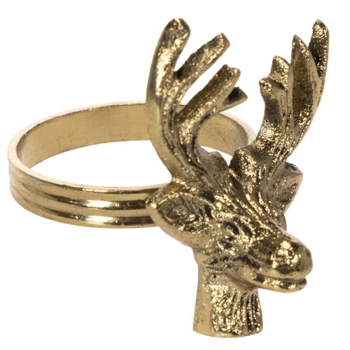 Anillo para servilletas de metal con cabeza de ciervo en acabado dorado, 6 cm, 4 unidades. comprar | Floristik24.es
