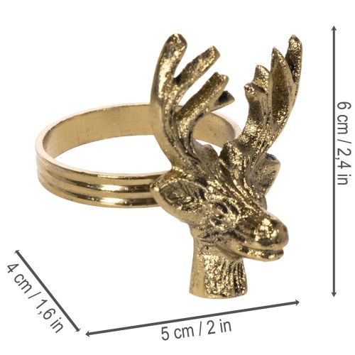 Anillo para servilletas de metal con cabeza de ciervo en acabado dorado, 6 cm, 4 unidades. | Floristik24.es