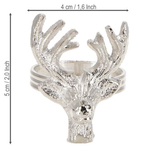 Artículo Servilleteros de metal con forma de ciervo plateado Ø4cm 4 uds