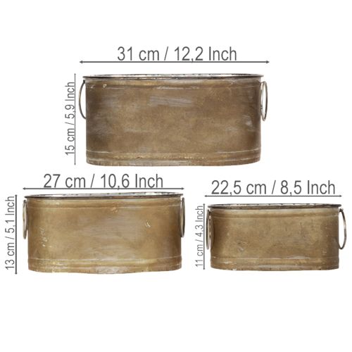 Artículo Conjunto de macetas y tinas de metal, estilo retro vintage, L22,5cm/27cm/31cm