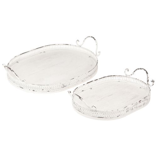 Bandeja Shabby Chic ovalada con asas blanca 36/45cm juego de 2 piezas