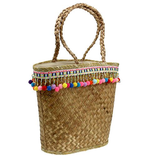 Floristik24 Bolsa de compras naturaleza con pompones 40cm x 32,5cm