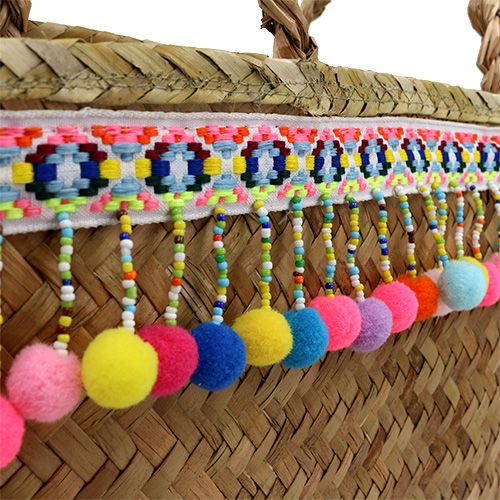 Floristik24 Bolsa de compras naturaleza con pompones 40cm x 32,5cm