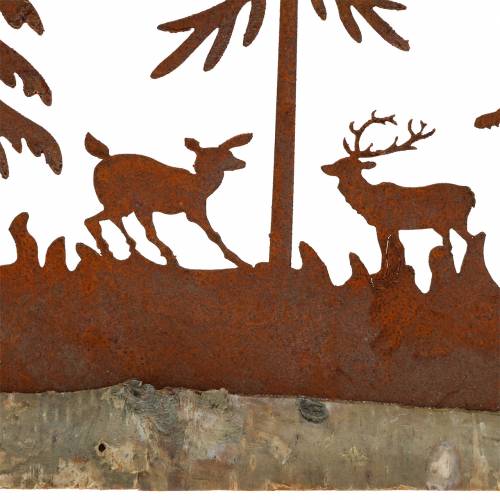 Silueta de bosque con pátina de animales sobre peana de madera 30cm x 19cm