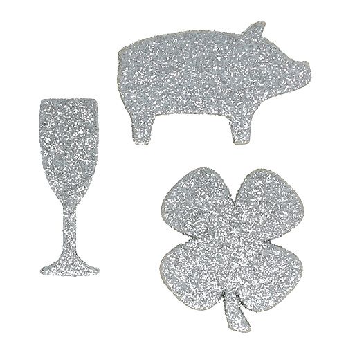 Floristik24 Decoración de Año Nuevo para esparcir Mix Plata con mica 4cm - 5cm 24pcs