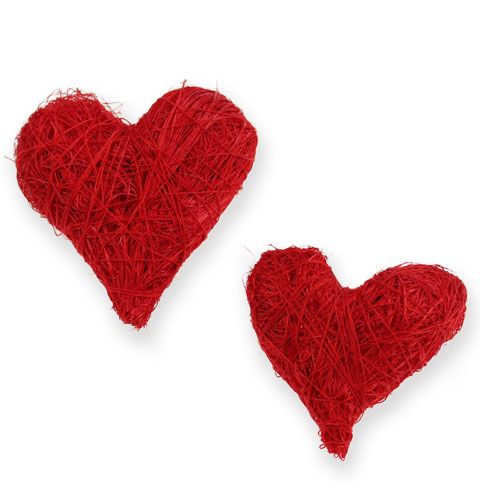 Floristik24 Corazones de sisal 5-6 cm rojo 24p