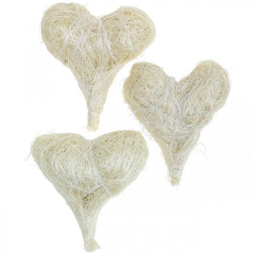 Floristik24 Corazones de sisal, Día de San Valentín, Día de la Madre, corazones decorativos blanqueados, blanco crema Al. 7,5–9 cm 16 uds.