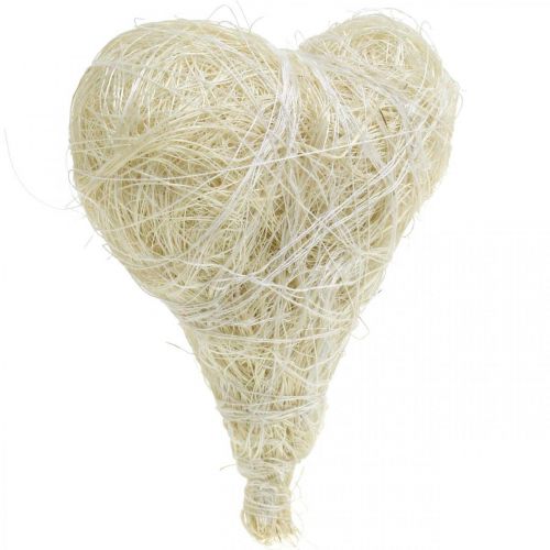 Artículo Corazones de sisal, Día de San Valentín, Día de la Madre, corazones decorativos blanqueados, blanco crema Al. 7,5–9 cm 16 uds.