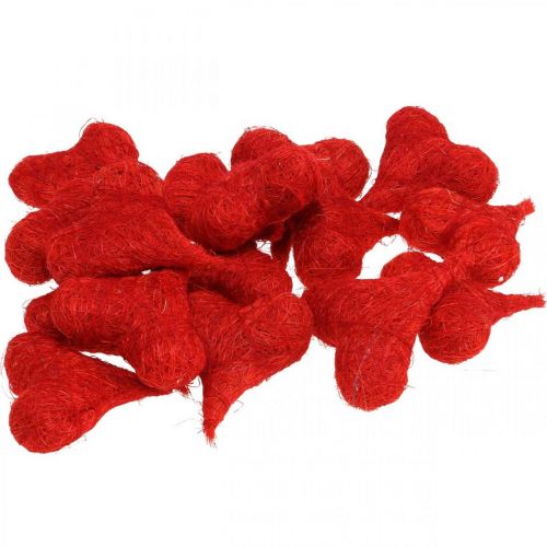 Artículo Corazones de sisal rojos, decoración para boda, fibras naturales de sisal, San Valentín H7,5-9cm 16 piezas