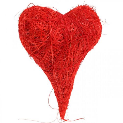 Artículo Corazones de sisal rojo, decoración para bodas, fibras naturales de sisal, Día de San Valentín Al. 7,5–9 cm 16 piezas