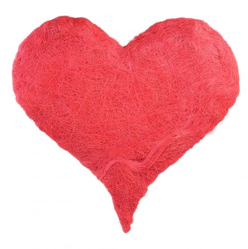 Decoración de corazón con fibras de sisal en corazón de sisal rosa 40x40cm