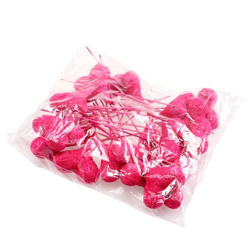 Floristik24 Corazones de sisal en el palo Rosa 8cm L25cm 24pcs