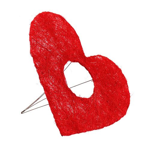 Floristik24 Brazalete corazón de sisal 20cm decoración flor de sisal corazón rojo 10uds