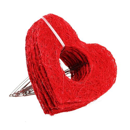 Floristik24 Brazalete corazón de sisal 20cm decoración flor de sisal corazón rojo 10uds