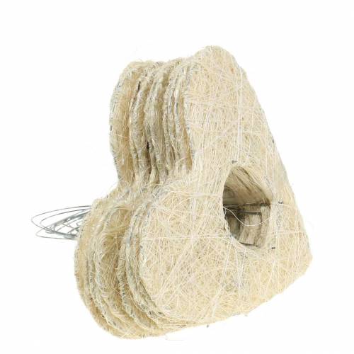 Floristik24 Brazalete de sisal corazón blanqueado 16cm 10uds