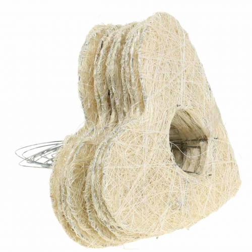 Floristik24 Sisal manga corazón blanqueado 25,5cm 10pcs