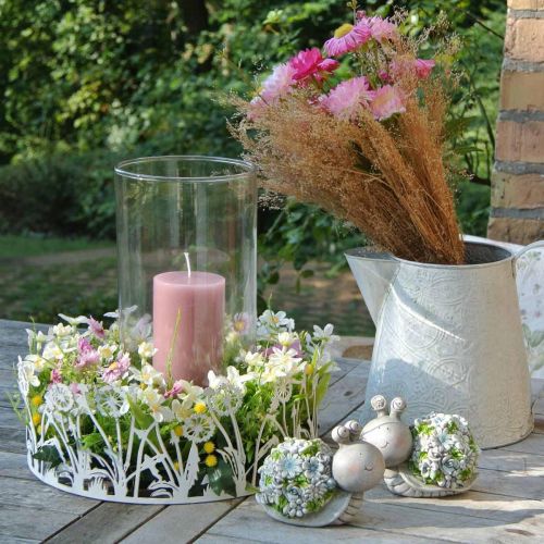 Artículo Bandeja decorativa con dientes de león, decoración de metal para primavera blanco, plata shabby chic Ø25cm H10.5cm