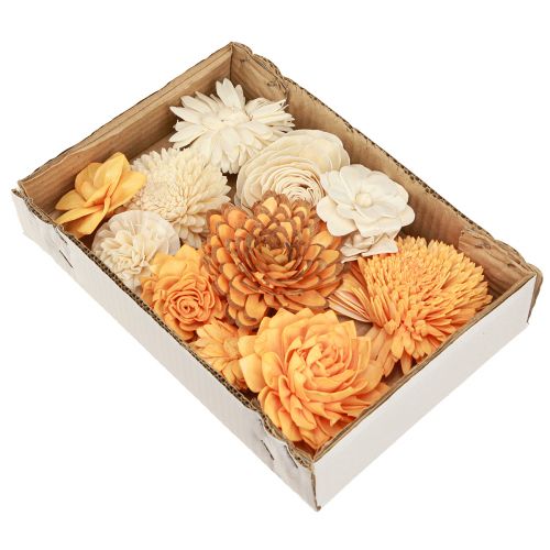 Artículo Sola flores de madera flores decorativas de madera mezcla naranja 6-11cm 12-15 piezas