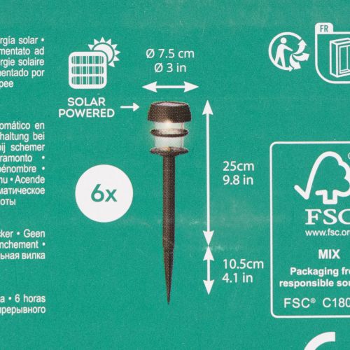 Luces solares de jardín con estaca para fijar al suelo, lámparas de exterior para caminos de jardín, 35 cm, 6 unidades. | Floristik24.es