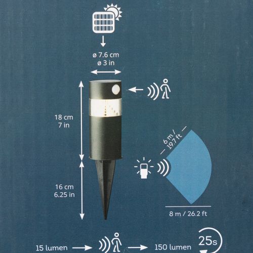 Lámpara solar de jardín con sensor de movimiento, LED, 34 cm | Floristik24.es