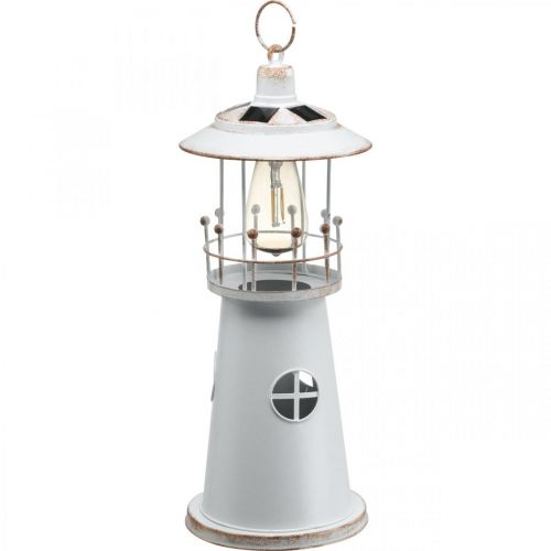 Floristik24 Faro con iluminación, luz solar, blanco cálido, decoración de jardín marítimo H47cm Ø18cm