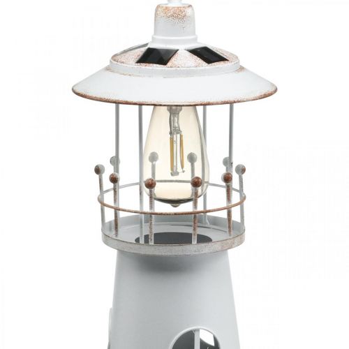 Artículo Faro con iluminación, luz solar, blanco cálido, decoración de jardín marítimo H47cm Ø18cm