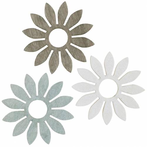Floristik24 Flores de verano decoración de madera flores marrón, gris claro, blanco decoración dispersa 72 piezas
