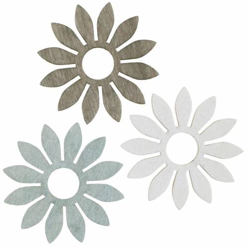 Artículo Flores de verano decoración de madera flores marrón, gris claro, blanco decoración dispersa 72 piezas