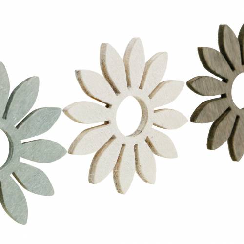 Artículo Flores de verano decoración de madera flores marrón, gris claro, blanco decoración dispersa 72 piezas