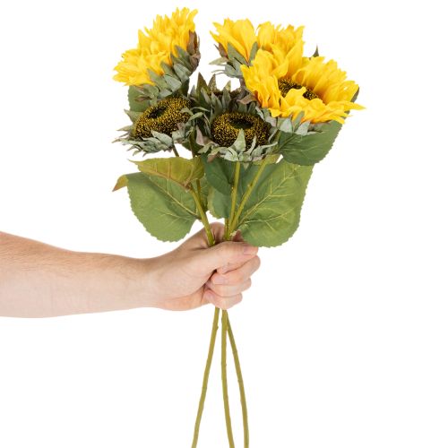 Artículo Girasol artificial con hojas y flores realistas, 58 cm, 3 piezas