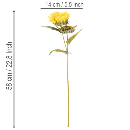 Artículo Girasol artificial con hojas y flores realistas, 58 cm, 3 piezas
