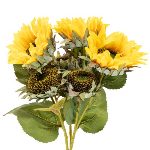 Girasol artificial con hojas y flores realistas, 58 cm, 3 piezas | Floristik24.es