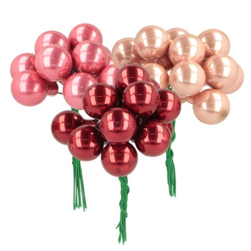 Adornos navideños en alambre, juego de mini bayas brillantes con efecto espejo, 20 mm, 140 piezas