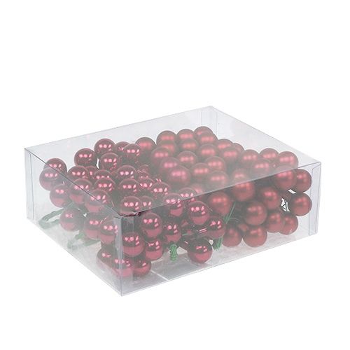 Artículo Mini bola navideña bayas de espejo de cristal rojo, rosa Ø20mm 140 piezas