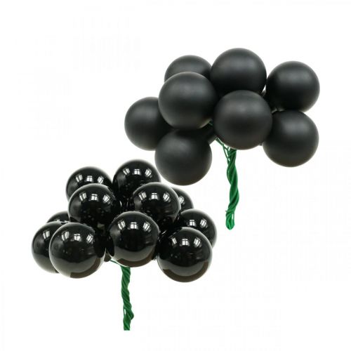 Artículo Mini bolas navideñas sobre alambre vidrio negro Ø20mm 140 piezas